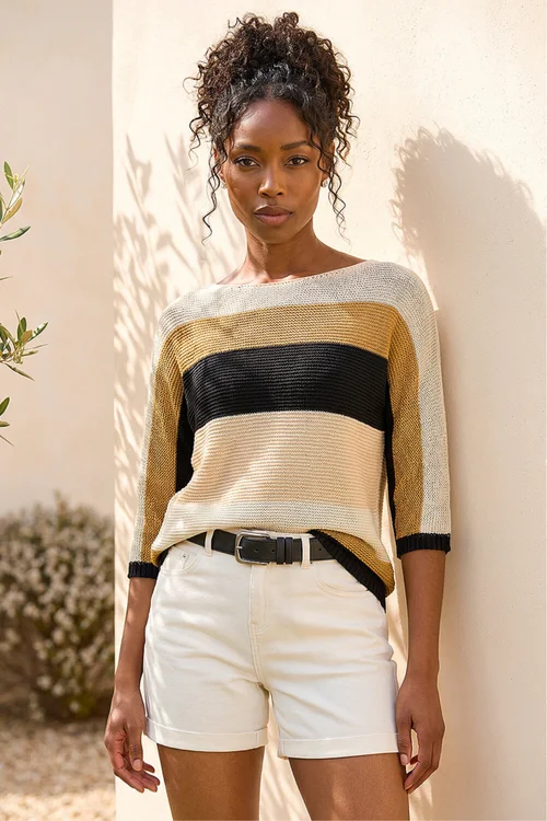 Roman Beige Colour Block Stripe Jumper - 14 Image 1