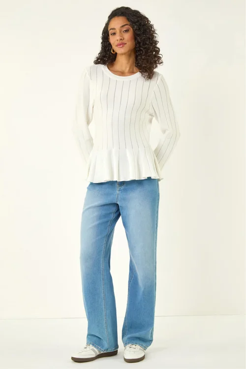 Dusk Ivory Peplum Knitted Top - M Image 2