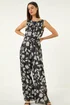 Roman Black Floral Chiffon Belted Jumpsuit - 16 Image 2