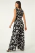 Roman Black Floral Chiffon Belted Jumpsuit - 16 Image 3