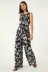 Roman Black Floral Chiffon Belted Jumpsuit - 16 Image 1