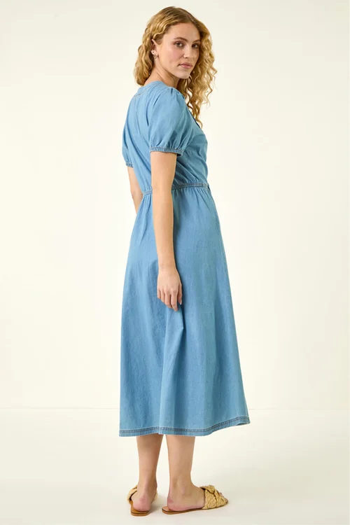 Roman Denim Cotton Crochet Trim Dress - 20 Image 3
