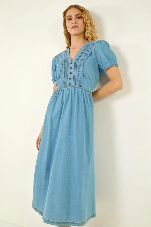 Roman Denim Cotton Crochet Trim Dress - 20 Image 1