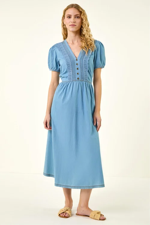 Roman Denim Cotton Crochet Trim Dress - 20 Image 2