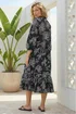 Roman Black Floral Puff Print Buttoned Midi Dress - 12 Image 3