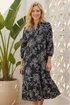 Roman Black Floral Puff Print Buttoned Midi Dress - 12 Image 1