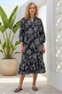 Roman Black Floral Puff Print Buttoned Midi Dress - 12 Image 2