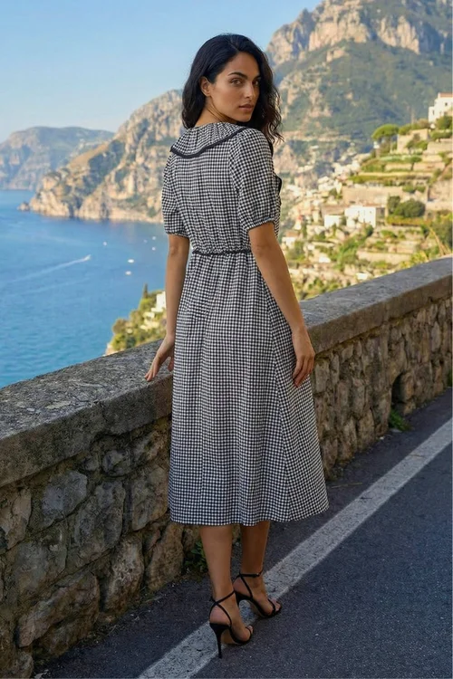 Dusk Black Gingham Frill Tie Midi Dress - 16 Image 3