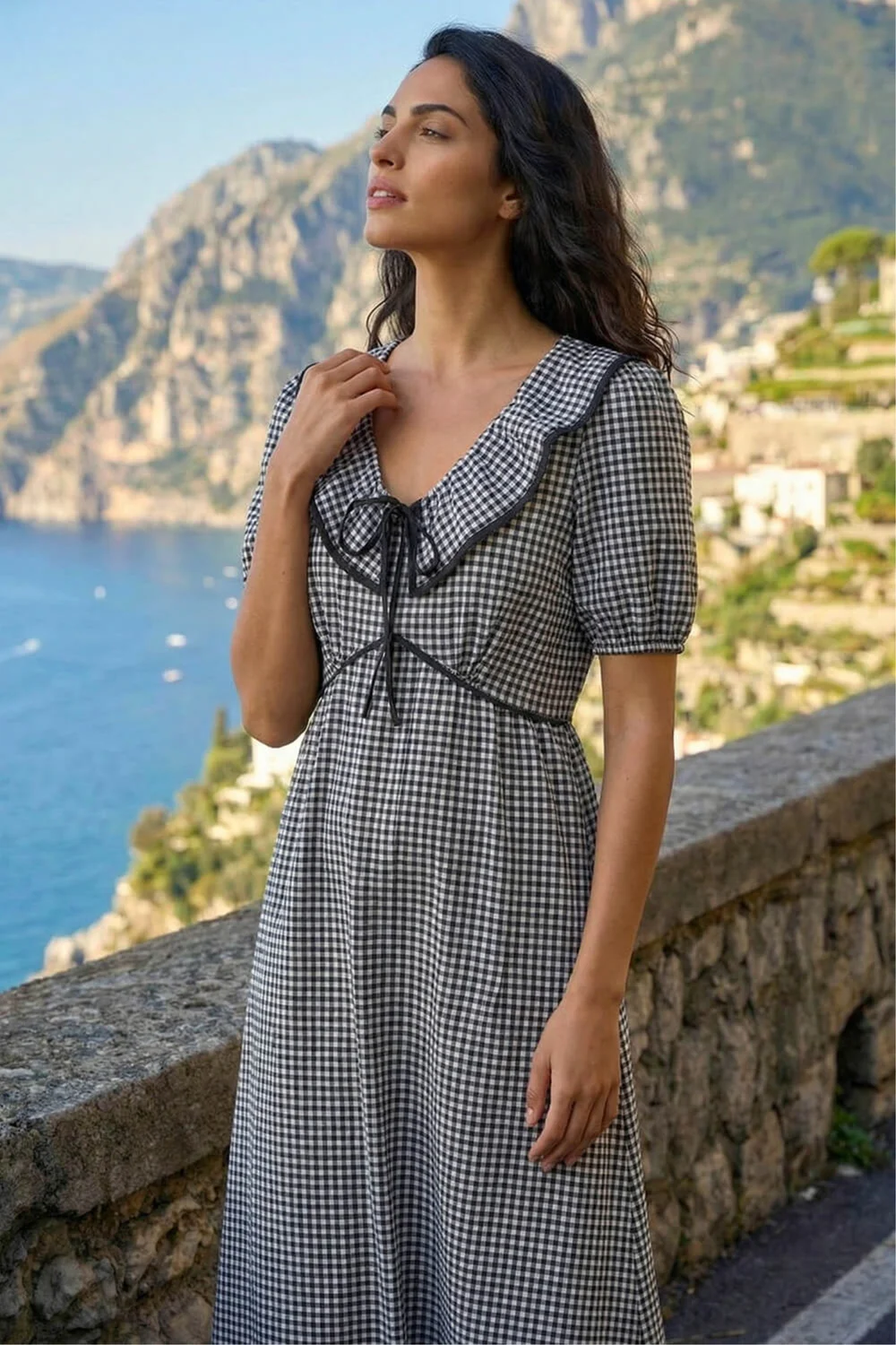 Dusk Black Gingham Frill Tie Midi Dress - 16 Image 2