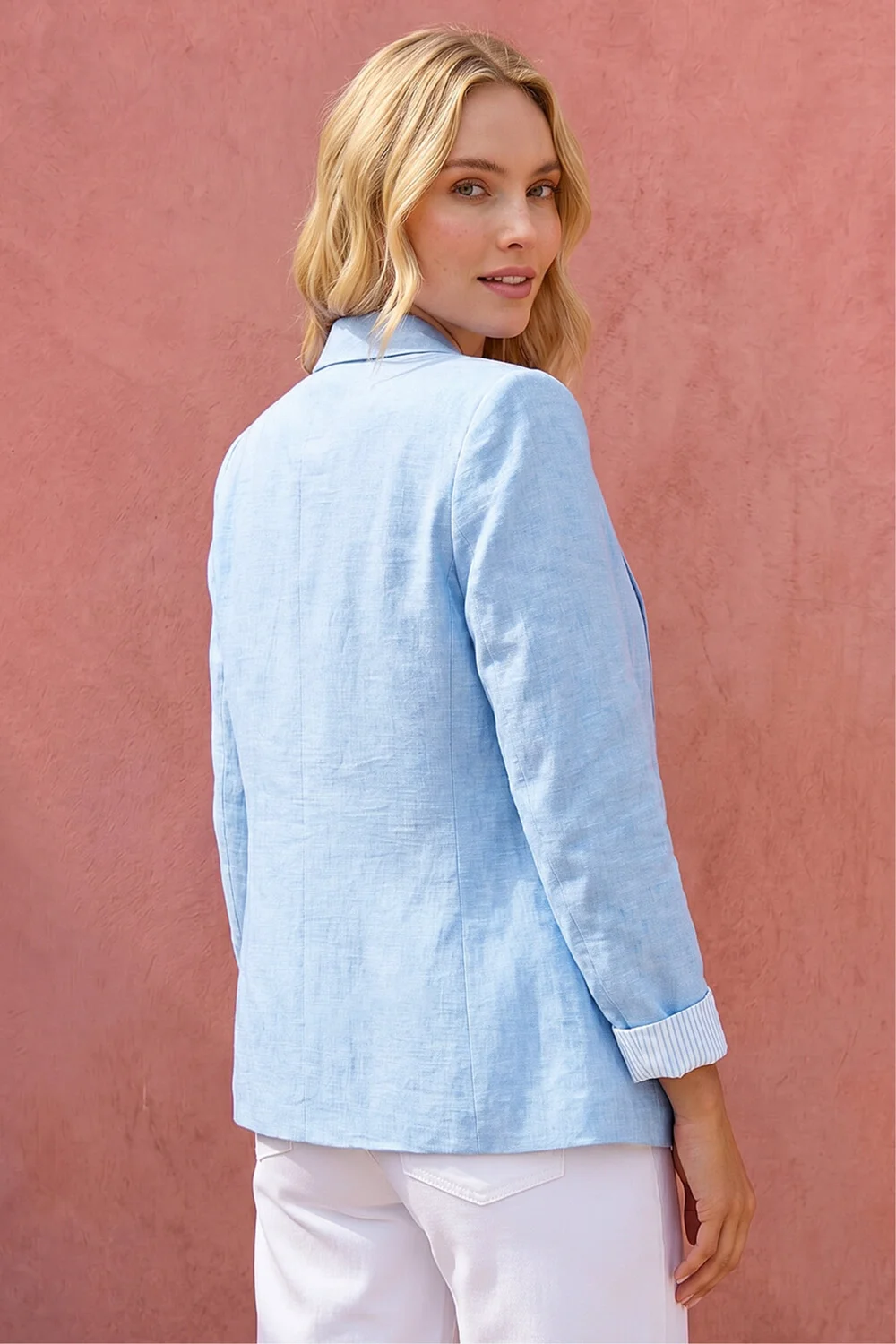 Roman Blue Textured Light Weight Blazer - 18 Image 3