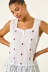 Roman Ivory Strawberry Embroidered Crinkle Vest Top - 20 Image 4