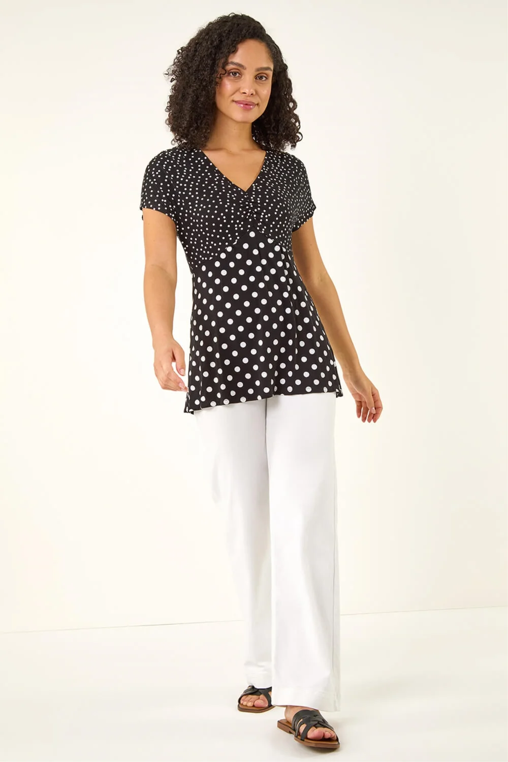 Roman Black Contrast Polka Dot Gathered Top - 20 Image 3