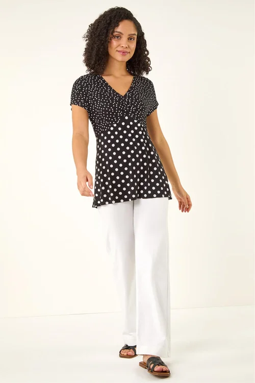 Roman Black Contrast Polka Dot Gathered Top - 20 Image 3