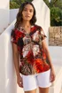 Roman Rust Leaf Print Pintuck Stretch Top - 18 Image 2