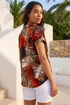 Roman Rust Leaf Print Pintuck Stretch Top - 18 Image 3