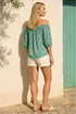 Roman Sage Floral Puff Print Bardot Top - 16 Image 3
