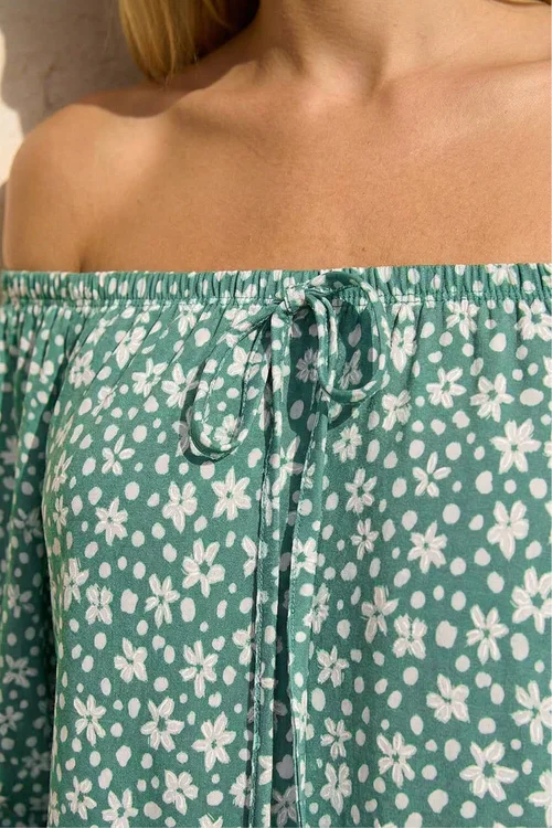 Roman Sage Floral Puff Print Bardot Top - 16 Image 4