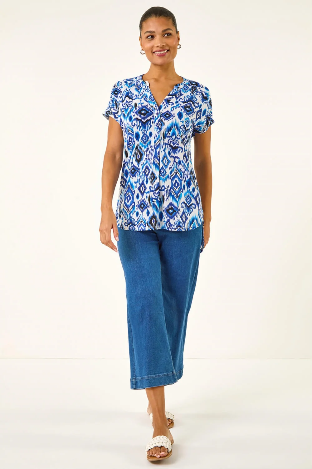 Roman Blue Ikat Print Stretch Top - 18 Image 2