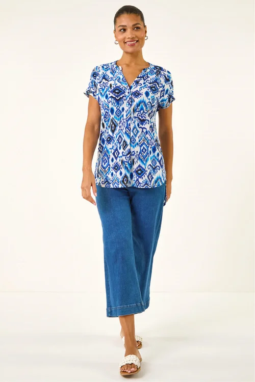 Roman Blue Ikat Print Stretch Top - 18 Image 2