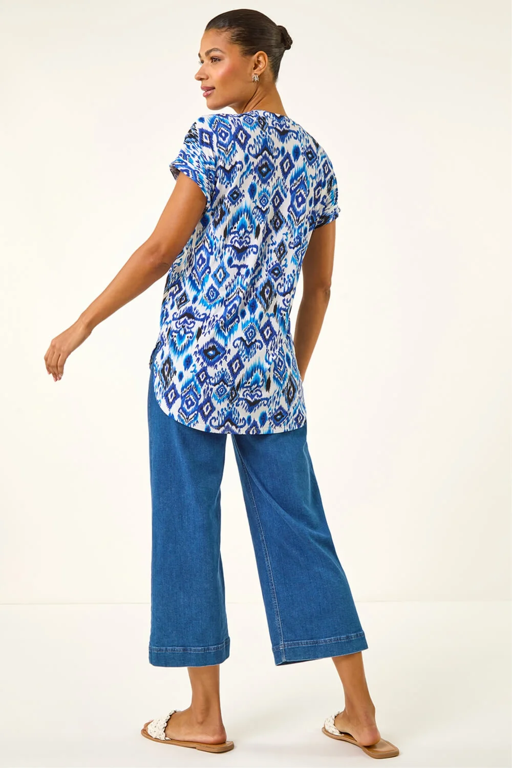 Roman Blue Ikat Print Stretch Top - 18 Image 3