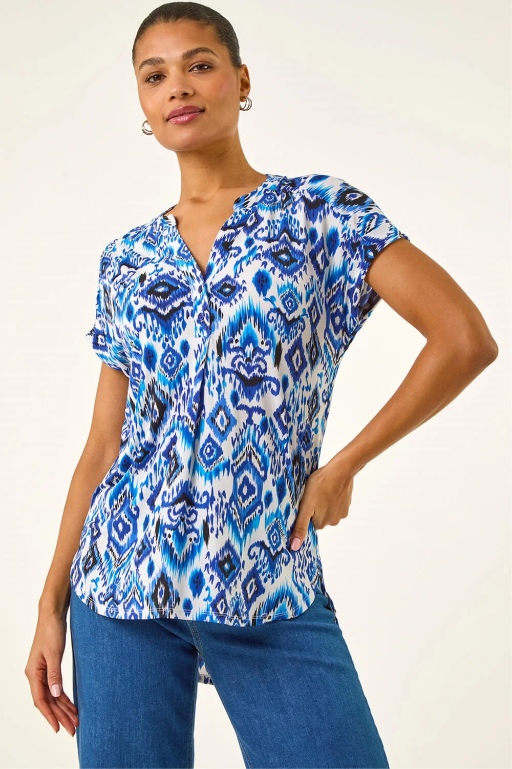 Roman Blue Ikat Print Stretch Top - 18 Image 4