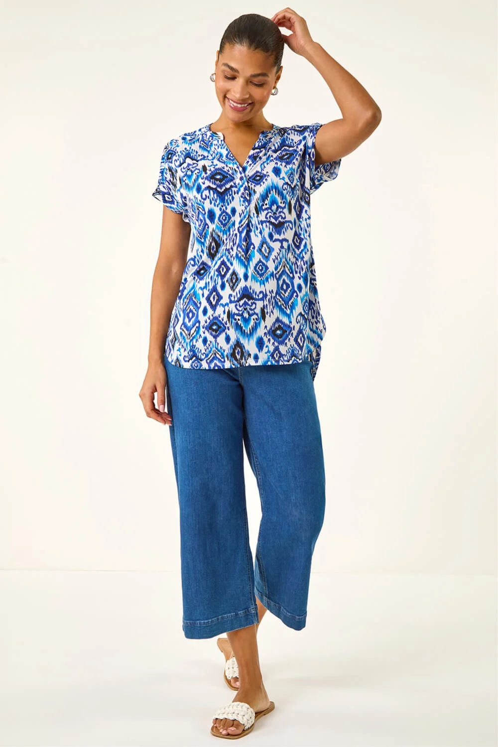 Roman Blue Ikat Print Stretch Top - 18 Image 1