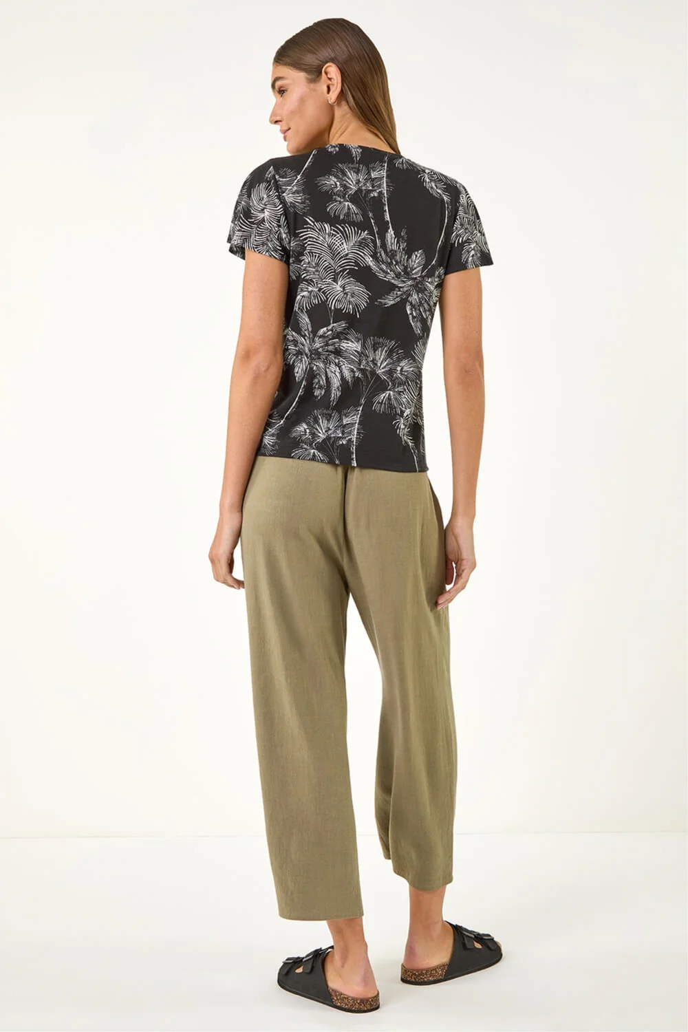 Roman Black Palm Tree Print Tie Front Top - 18 Image 3
