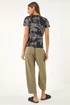Roman Black Palm Tree Print Tie Front Top - 18 Image 3