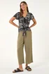 Roman Black Palm Tree Print Tie Front Top - 18 Image 2