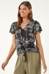 Roman Black Palm Tree Print Tie Front Top - 18 Image 1