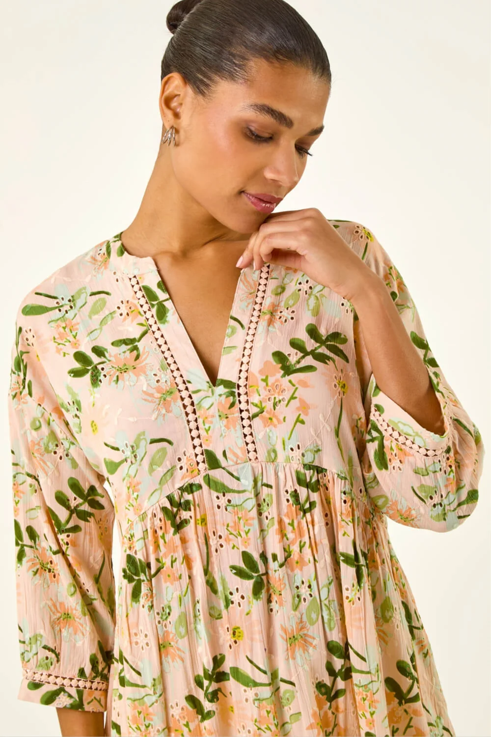 Roman Peach Floral Broderie Trim Tunic Top - 10 Image 4