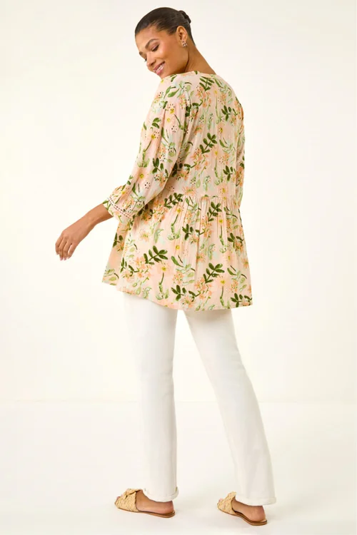 Roman Peach Floral Broderie Trim Tunic Top - 10 Image 3