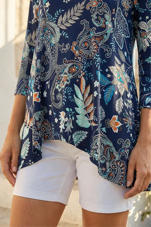 Roman Navy Paisley Hanky Hem Stretch Tunic Top - 16 Image 4