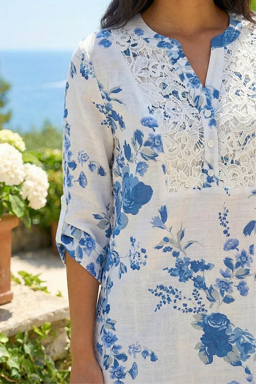 Roman White Floral Print Lace Trim Shirt - 16 Image 4