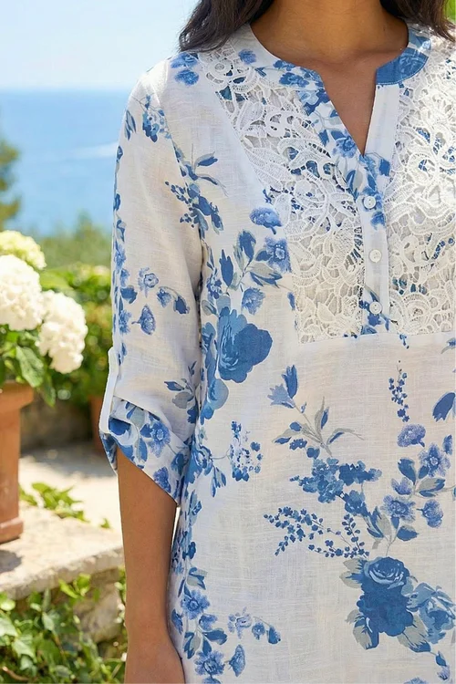 Roman White Floral Print Lace Trim Shirt - 16 Image 4