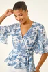 Roman Blue Floral Frill Wrap Top - 12 Image 4