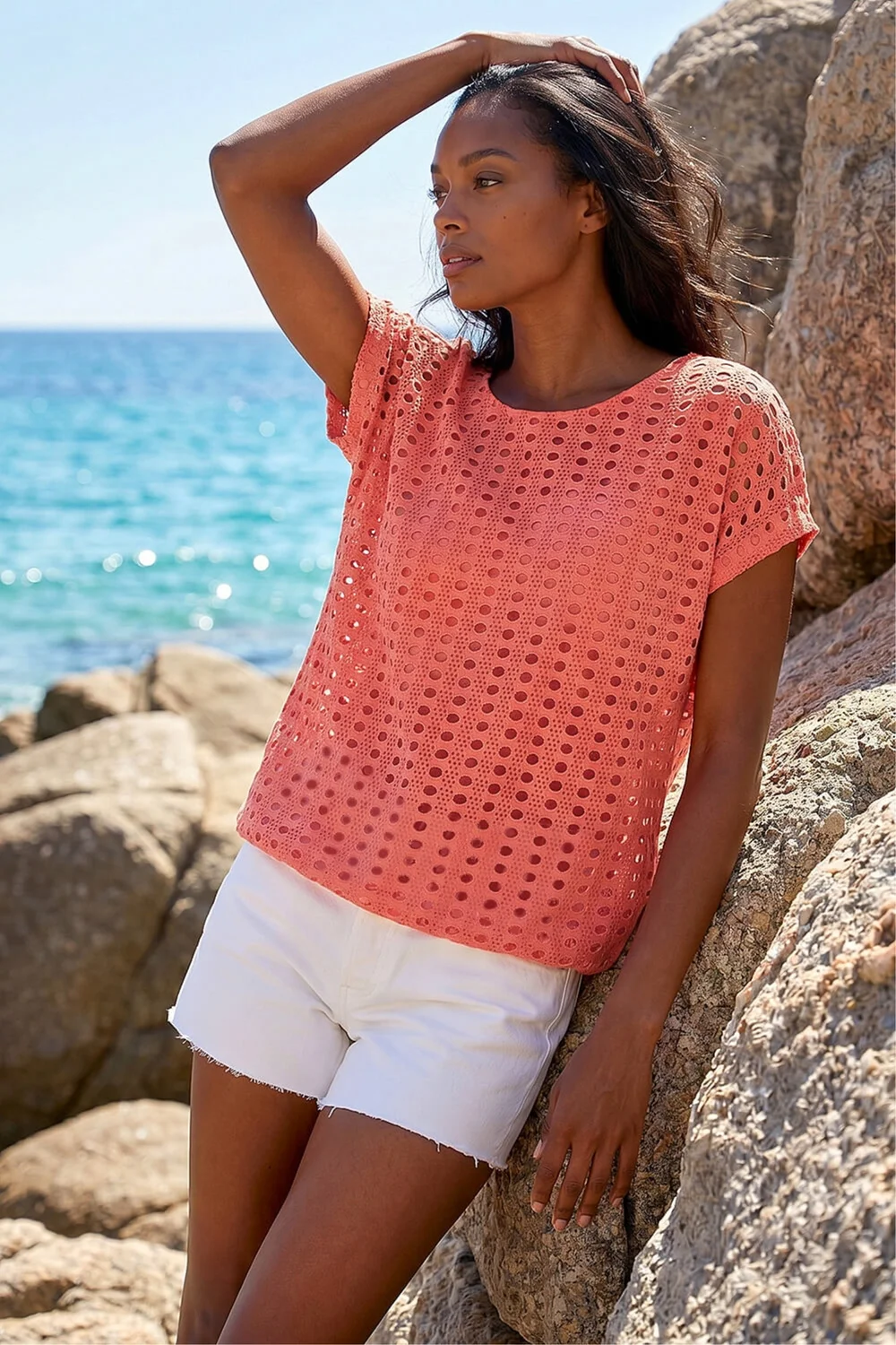 Roman Coral Cut Out Detail Stretch Top - 16 Image 2