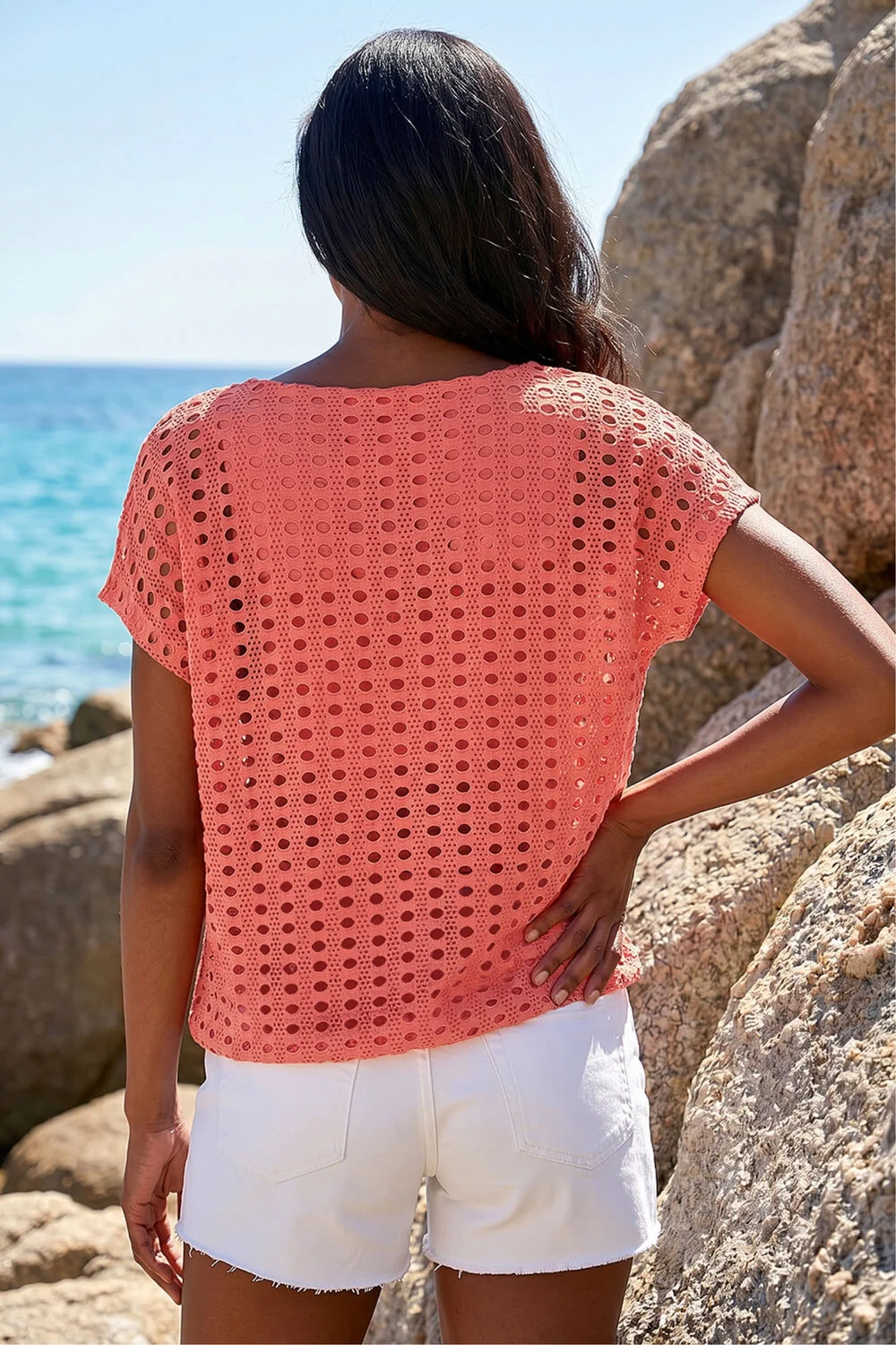 Roman Coral Cut Out Detail Stretch Top - 16 Image 3