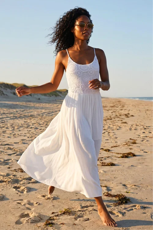 Roman White Lace Bodice Strappy Midi Dress - 16 Image 1