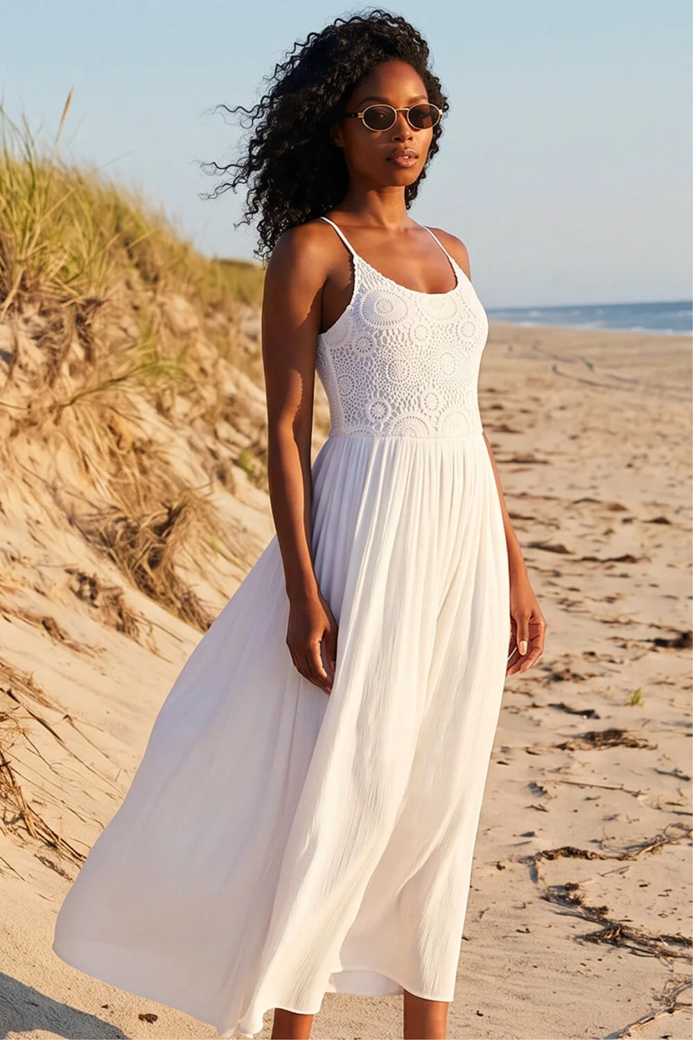 Roman White Lace Bodice Strappy Midi Dress - 16 Image 2