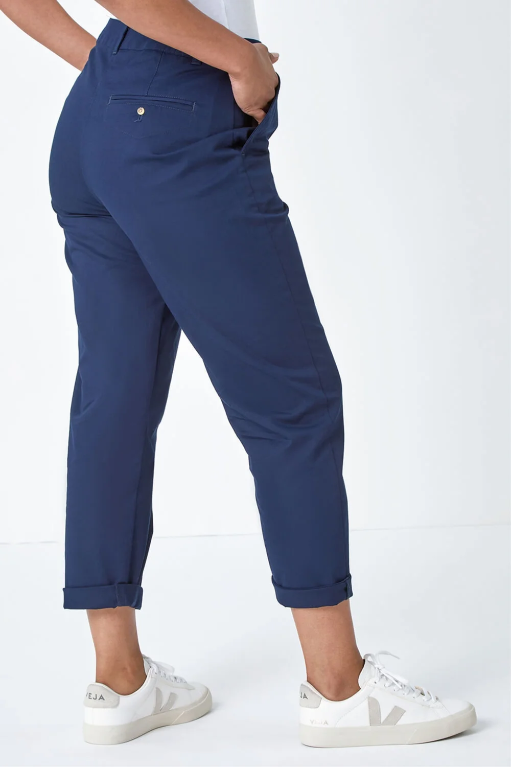 Roman Navy Petite Cotton Blend Stretch Chino Trousers - 12 Image 3