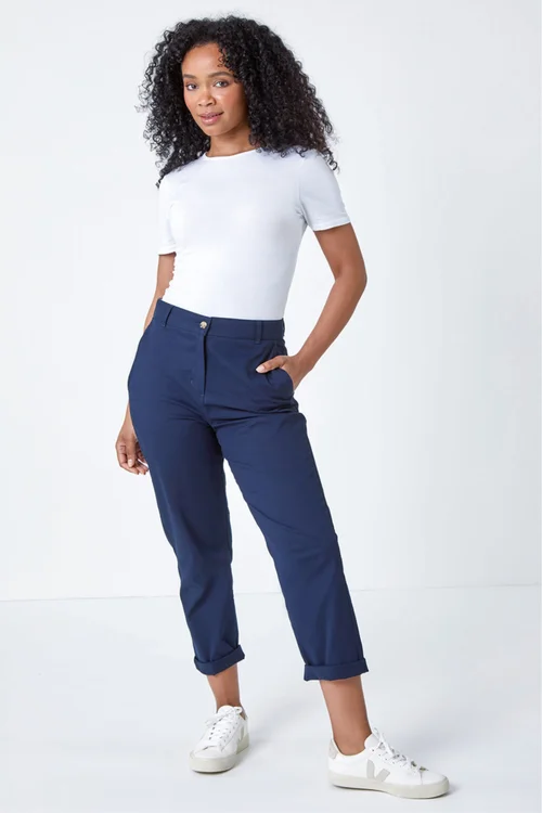 Roman Navy Petite Cotton Blend Stretch Chino Trousers - 12 Image 2