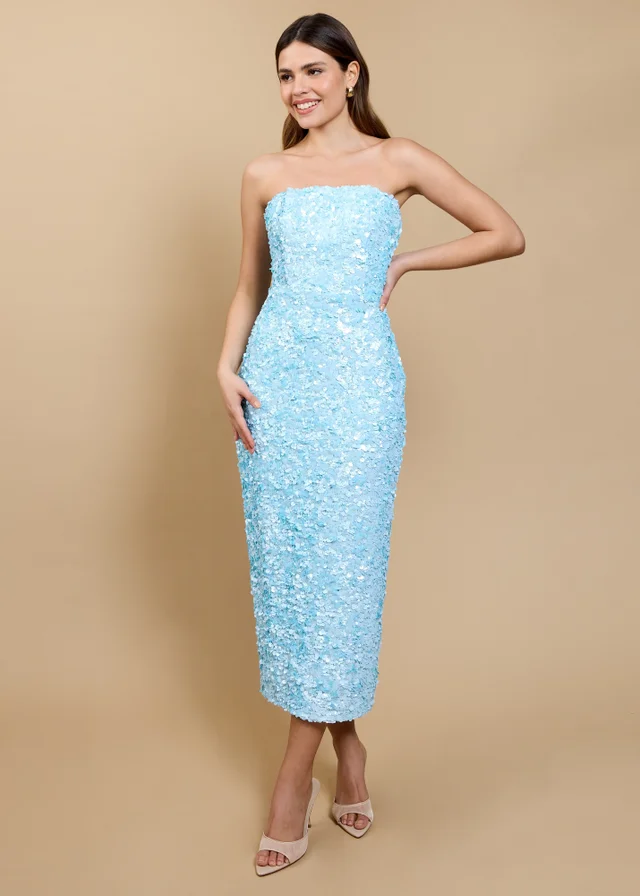 Little Mistress Pale Blue Sequin Midaxi Dress