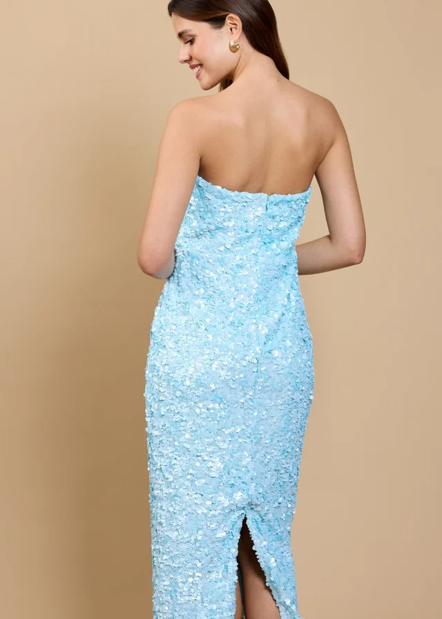 Little Mistress Pale Blue Sequin Midaxi Dress