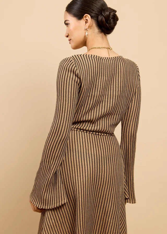 Little Mistress Brown Stripe Knit Mini Dress