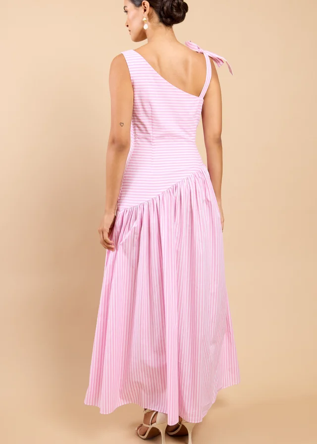 Little Mistress Pink Stripe Asymmetric Midaxi Dress