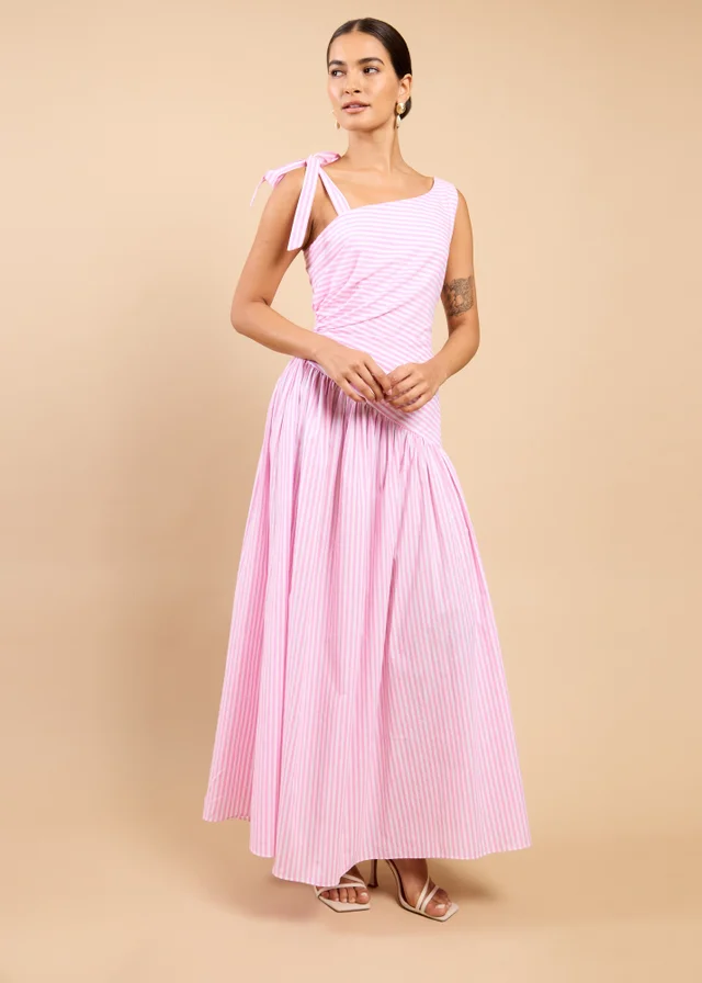 Little Mistress Pink Stripe Asymmetric Midaxi Dress