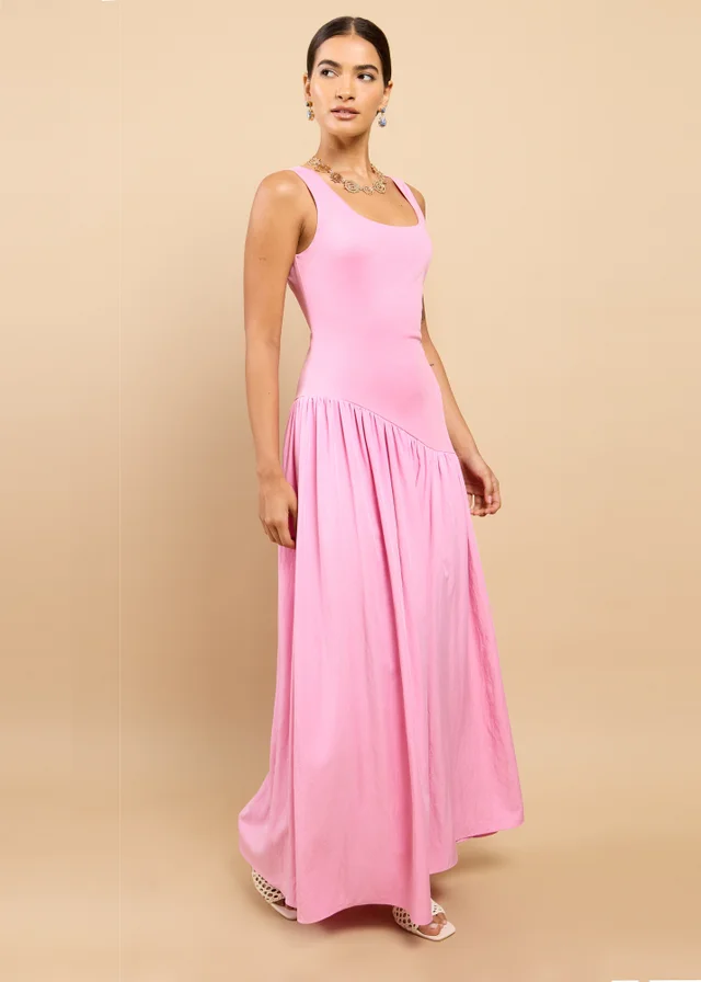Little Mistress Pink Dropped Waist Midaxi Dress