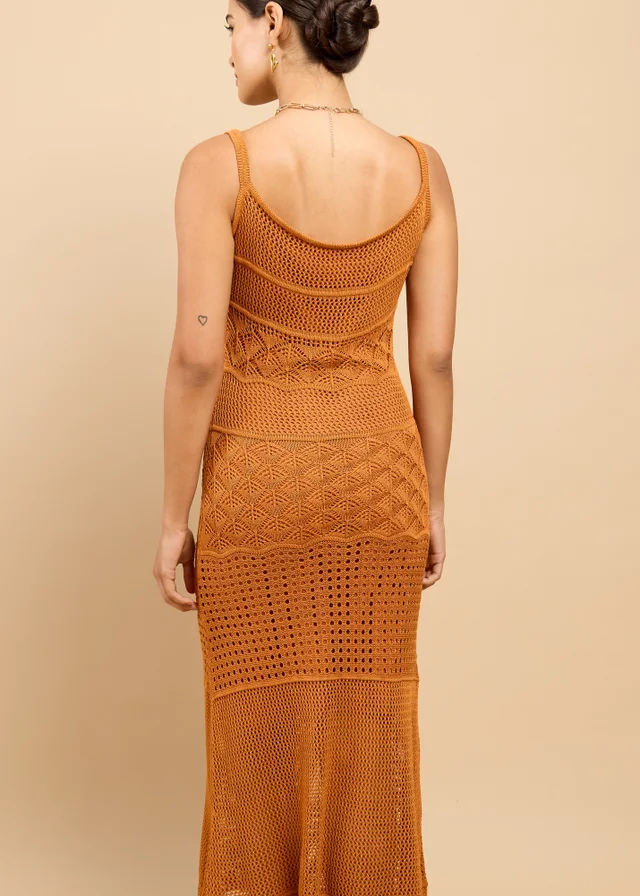 Little Mistress Brown Crochet Midaxi Dress