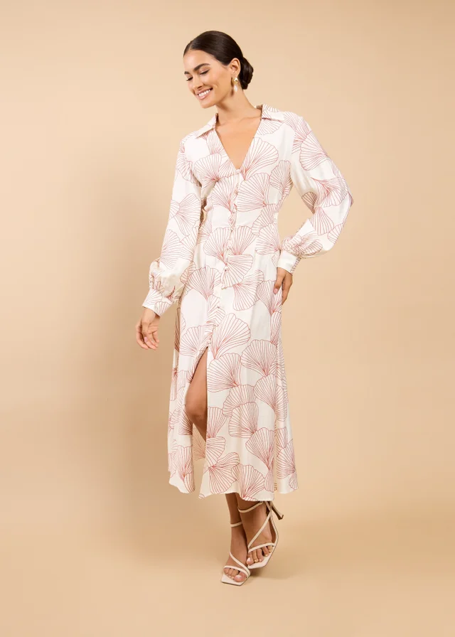 Little Mistress Shell Print Midaxi Shirt Dress